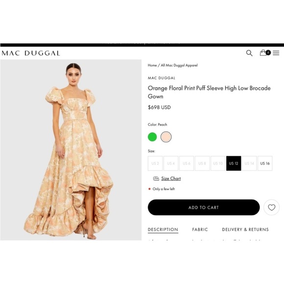 Mac Duggal 68276 Bubble Hem Square Neck Floral Puff Sleeve Hi-Lo Brocade Gown - Picture 15 of 16